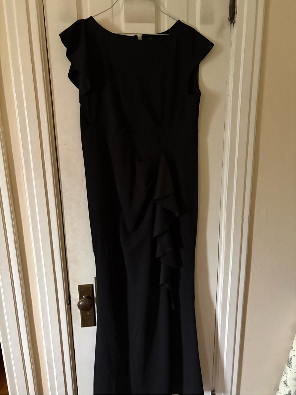 Black Ruffle-Accent Maxi Dress
